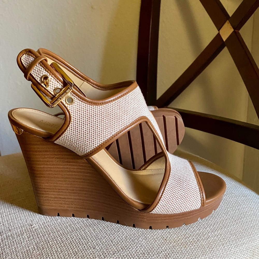 Michael Kors Cream Wedges & Gold Accents